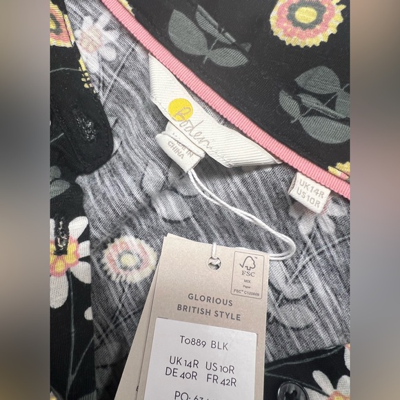 BODEN, Ruffle Front Jersey Shirt Black, US 10 R UK 14 floral new with tags - Picture 9 of 14